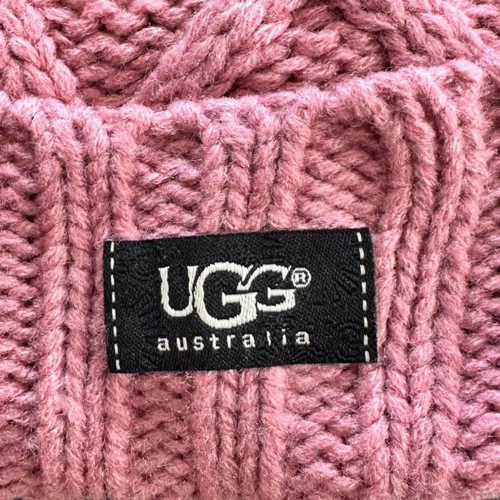 UGG Pink Cable Knit Beanie with Pom-Pom - Picture 4 of 5